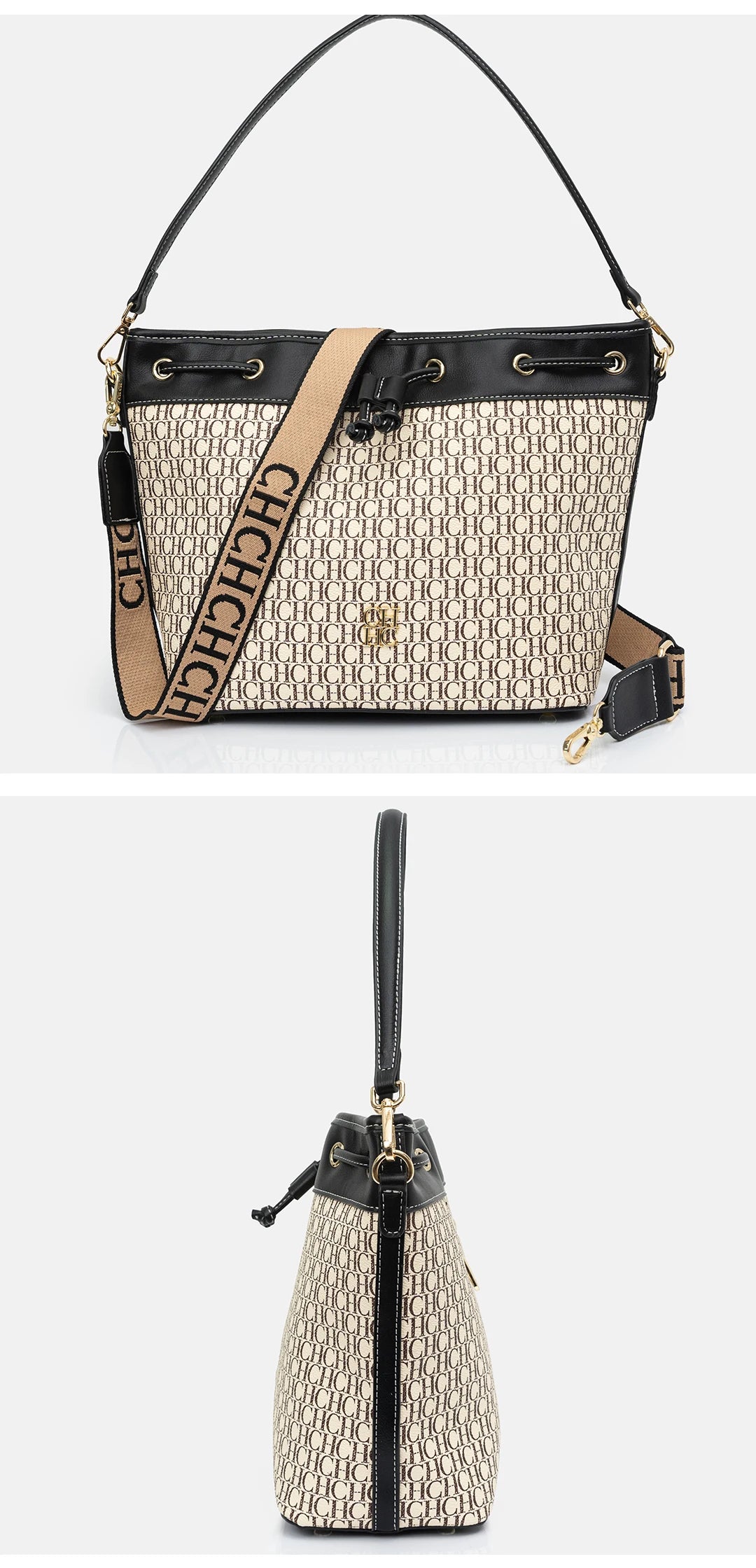 CH Detachable Shoulder Strap Brand Print Classic Drawstring Design Stylish Tote Bag 2025 New Women's Shoulder Bag