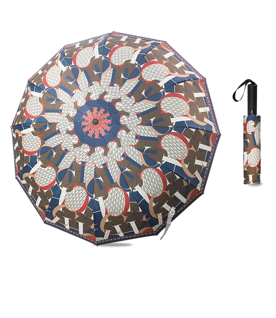 Printed Creative Letter Design Windproof Automatic Commuter Folding Umbrella Straight Handle Multifunctional Umbrella