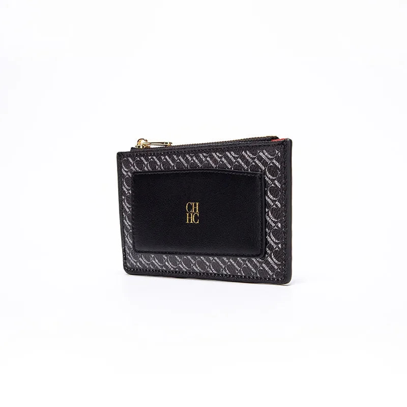 CH Women's Leather Bag Card High Quality Metal Zipper Fashion Women's Bag Button Folding Women's Wallet Retro Temperament