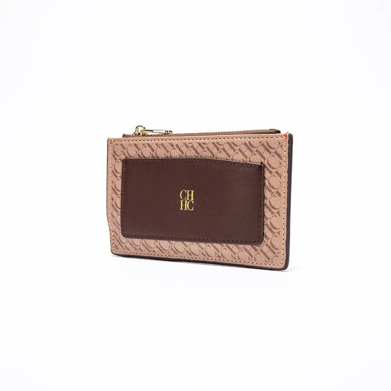 CH Women's Leather Bag Card High Quality Metal Zipper Fashion Women's Bag Button Folding Women's Wallet Retro Temperament
