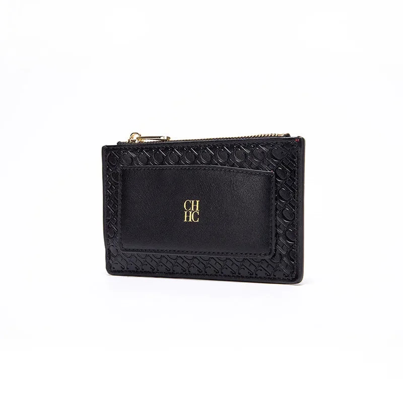 CH Women's Leather Bag Card High Quality Metal Zipper Fashion Women's Bag Button Folding Women's Wallet Retro Temperament