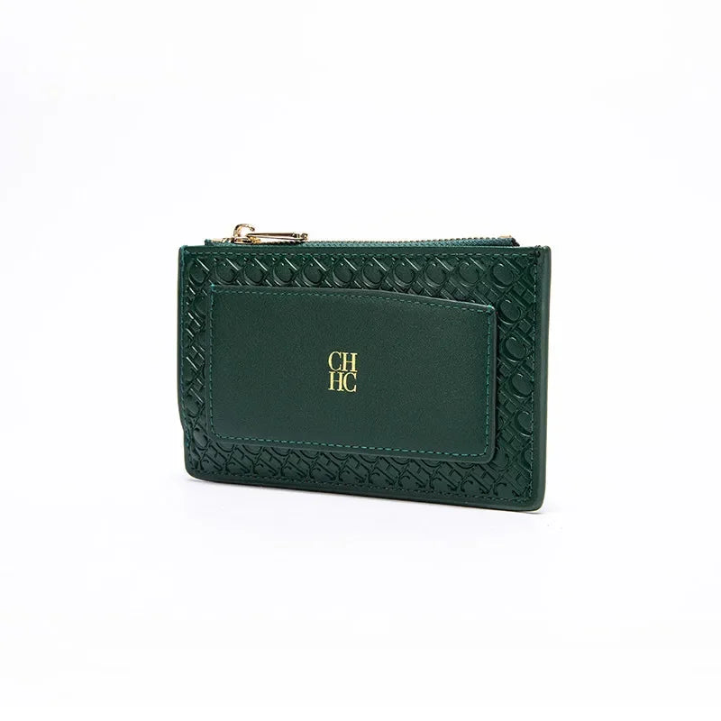 CH Women's Leather Bag Card High Quality Metal Zipper Fashion Women's Bag Button Folding Women's Wallet Retro Temperament