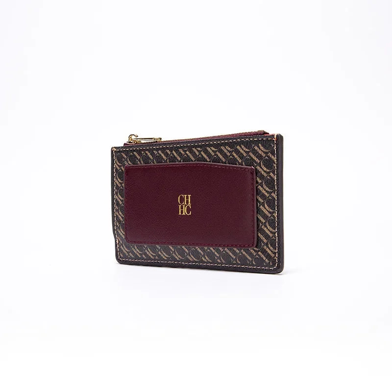 CH Women's Leather Bag Card High Quality Metal Zipper Fashion Women's Bag Button Folding Women's Wallet Retro Temperament
