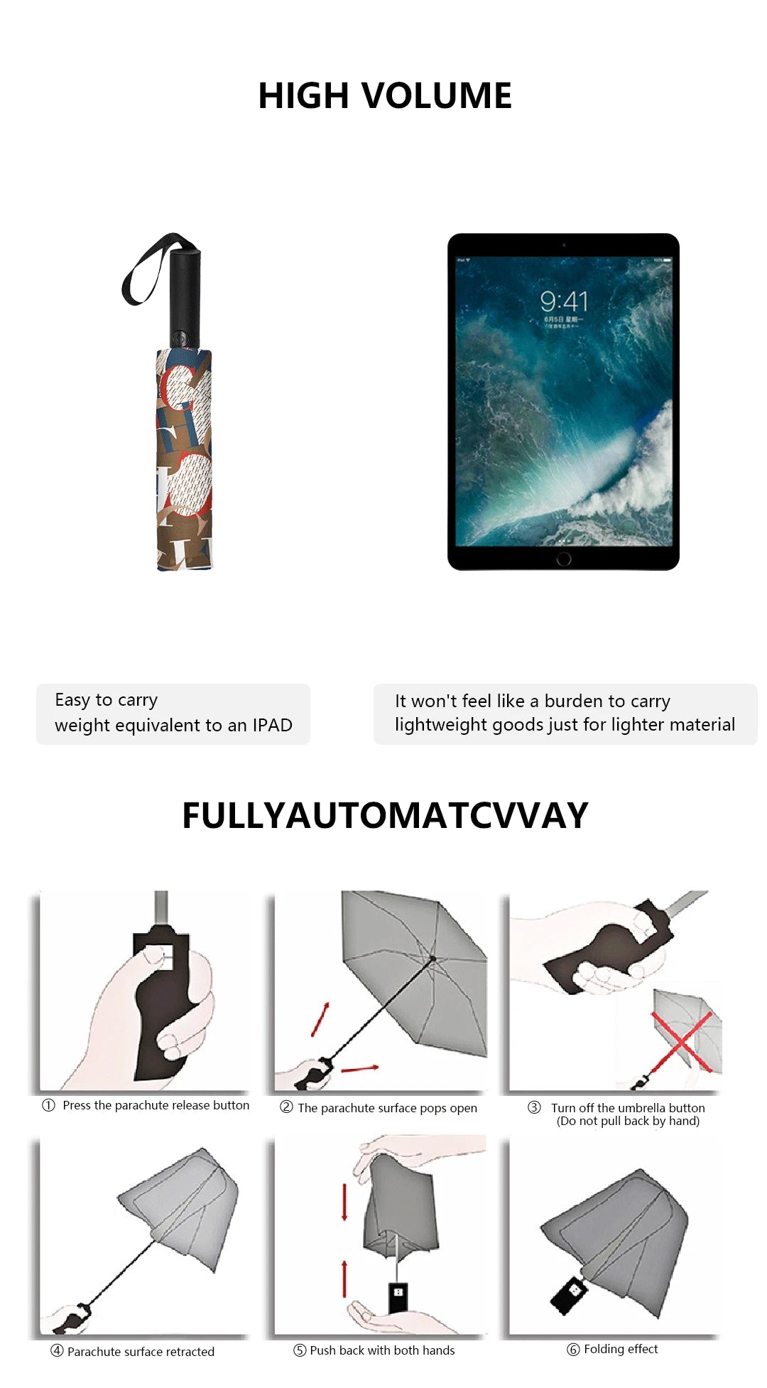 Printed Creative Letter Design Windproof Automatic Commuter Folding Umbrella Straight Handle Multifunctional Umbrella