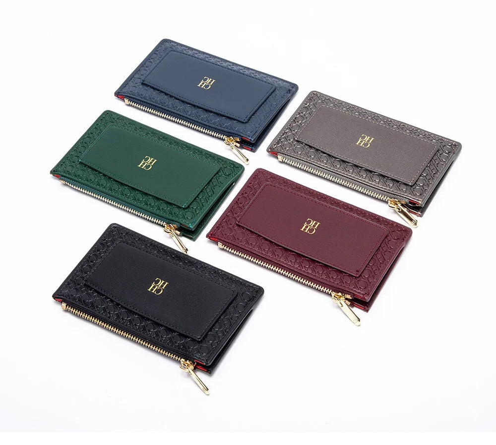 CH Women's Leather Bag Card High Quality Metal Zipper Fashion Women's Bag Button Folding Women's Wallet Retro Temperament