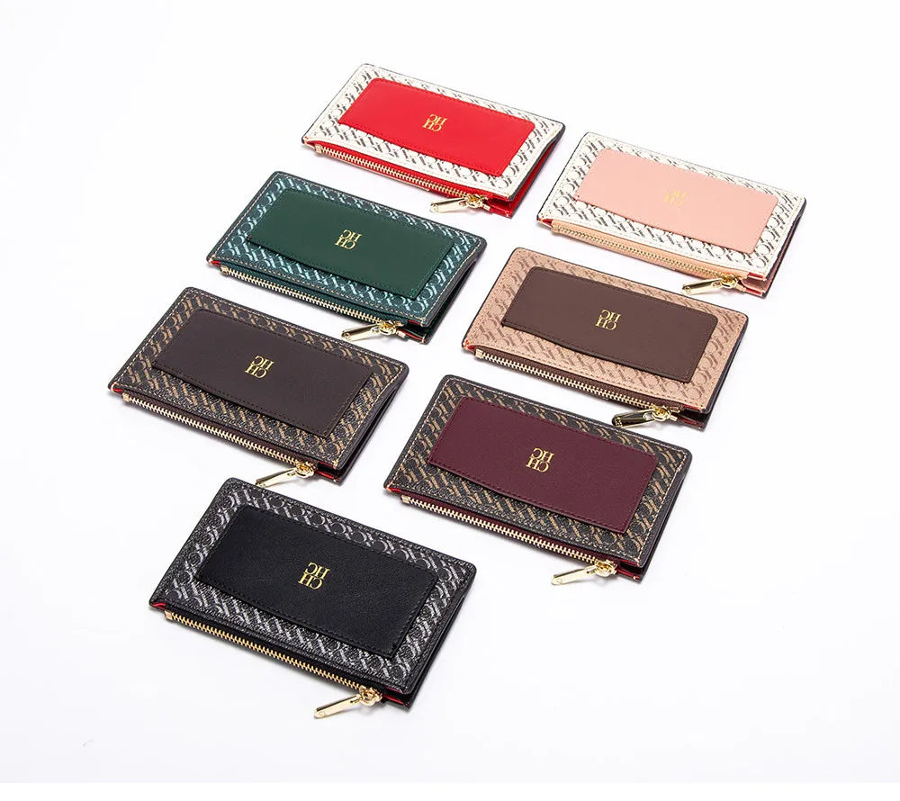 CH Women's Leather Bag Card High Quality Metal Zipper Fashion Women's Bag Button Folding Women's Wallet Retro Temperament