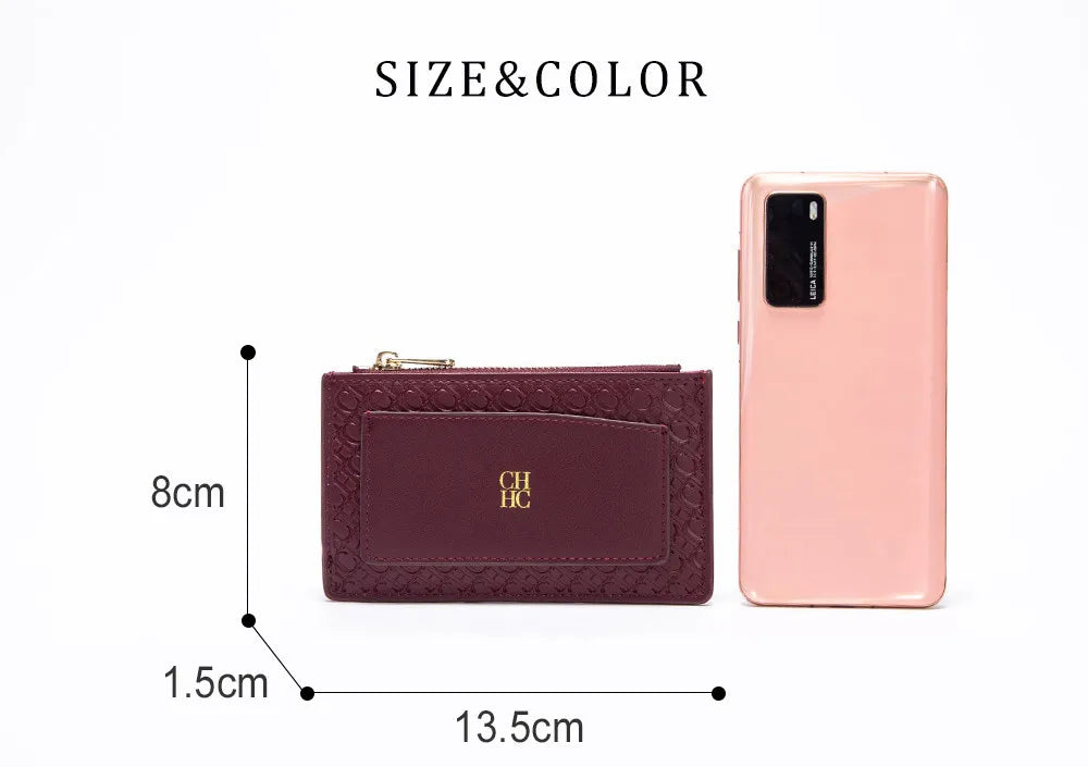 CH Women's Leather Bag Card High Quality Metal Zipper Fashion Women's Bag Button Folding Women's Wallet Retro Temperament