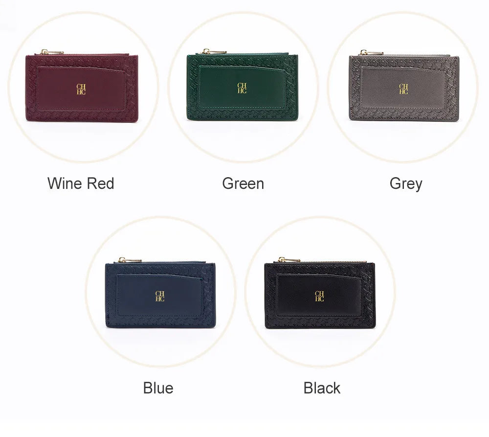 CH Women's Leather Bag Card High Quality Metal Zipper Fashion Women's Bag Button Folding Women's Wallet Retro Temperament