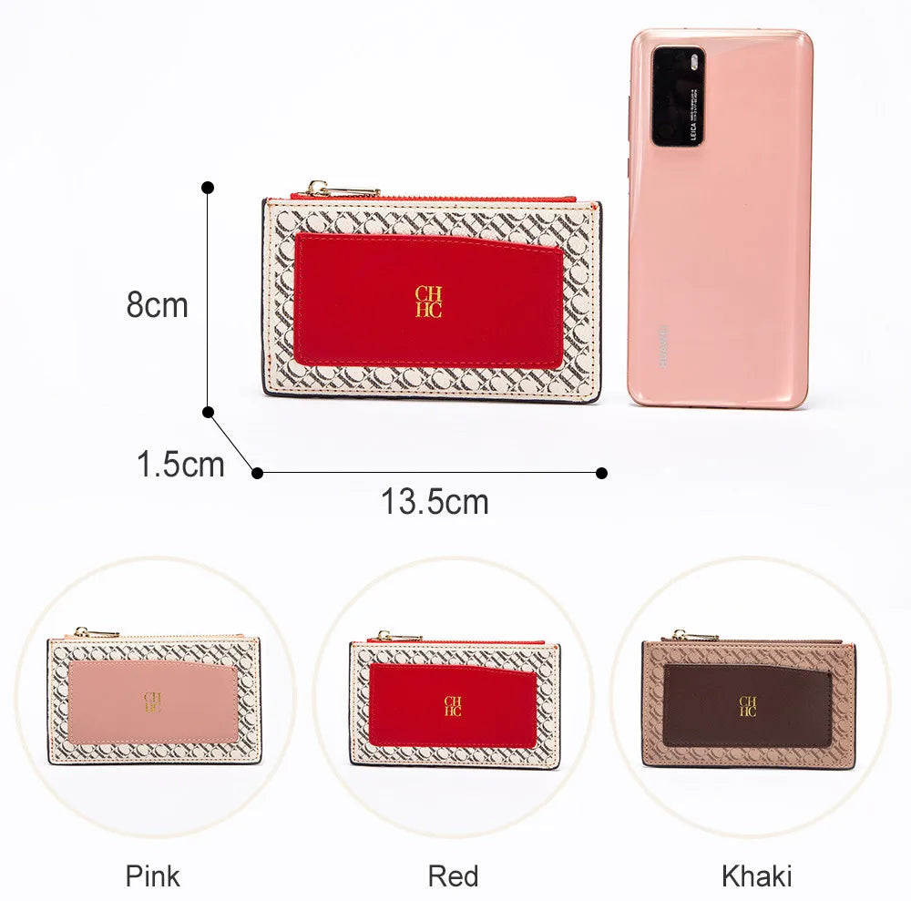 CH Women's Leather Bag Card High Quality Metal Zipper Fashion Women's Bag Button Folding Women's Wallet Retro Temperament
