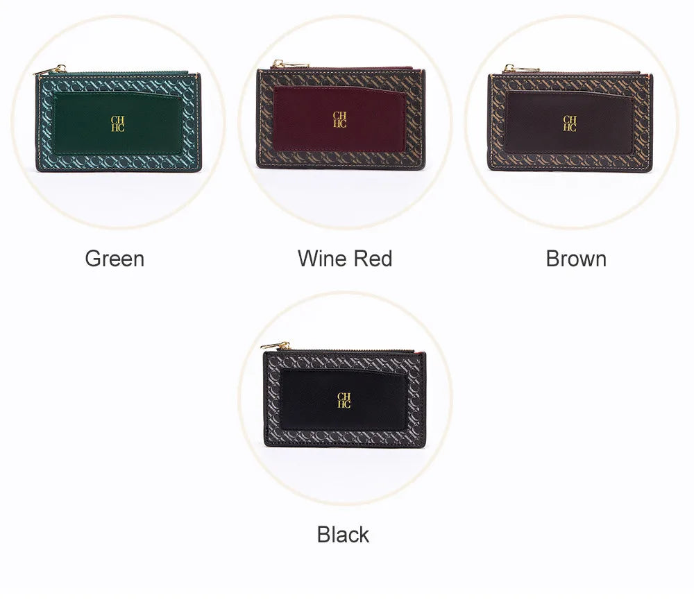 CH Women's Leather Bag Card High Quality Metal Zipper Fashion Women's Bag Button Folding Women's Wallet Retro Temperament