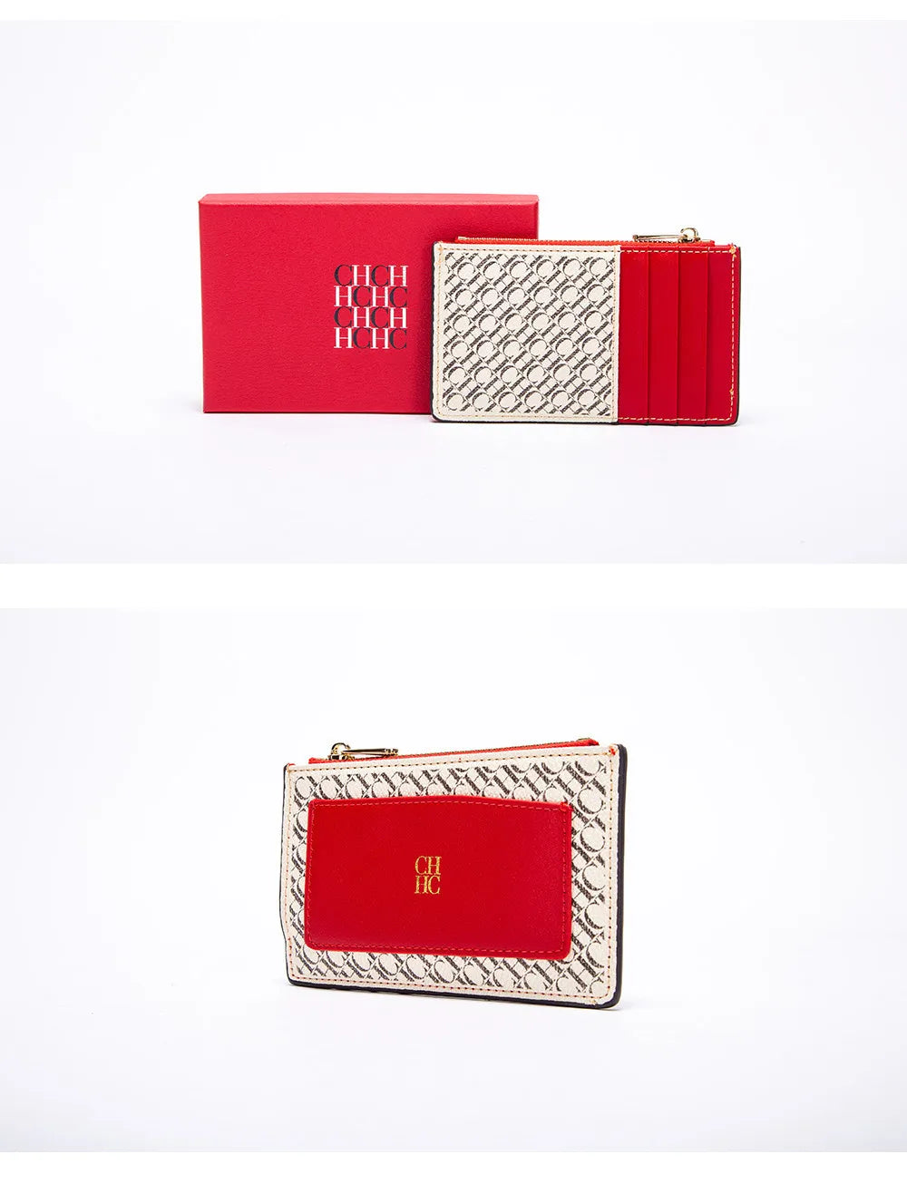 CH Women's Leather Bag Card High Quality Metal Zipper Fashion Women's Bag Button Folding Women's Wallet Retro Temperament