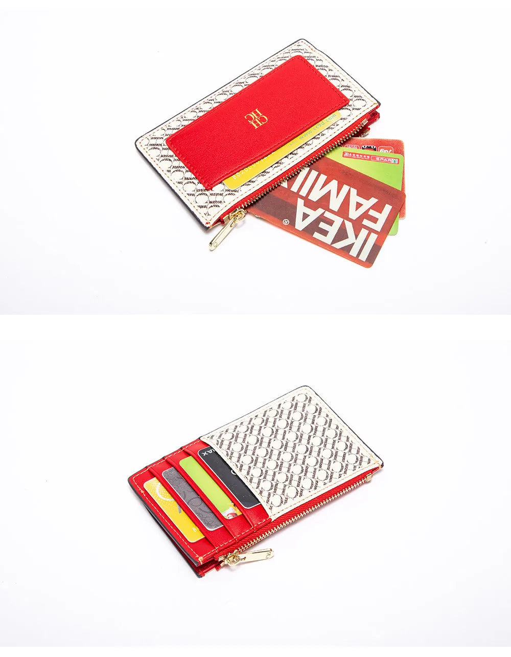 CH Women's Leather Bag Card High Quality Metal Zipper Fashion Women's Bag Button Folding Women's Wallet Retro Temperament