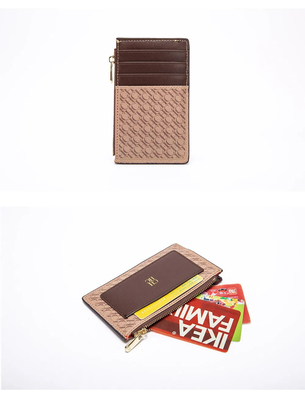 CH Women's Leather Bag Card High Quality Metal Zipper Fashion Women's Bag Button Folding Women's Wallet Retro Temperament