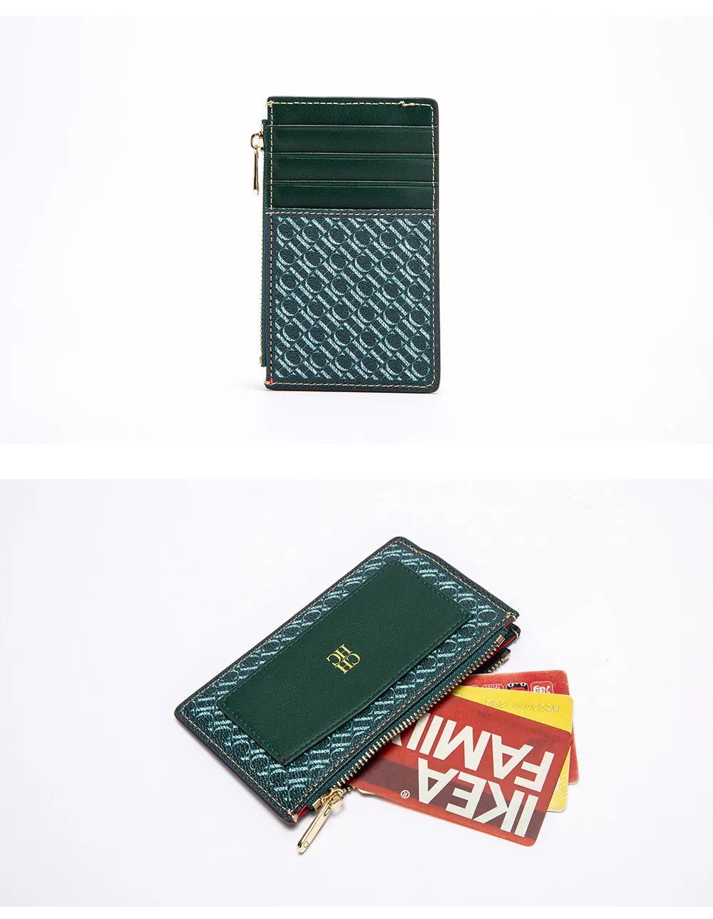 CH Women's Leather Bag Card High Quality Metal Zipper Fashion Women's Bag Button Folding Women's Wallet Retro Temperament