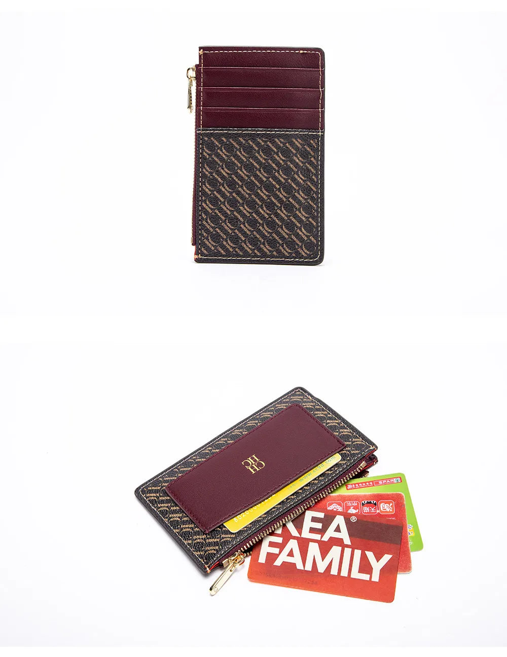 CH Women's Leather Bag Card High Quality Metal Zipper Fashion Women's Bag Button Folding Women's Wallet Retro Temperament
