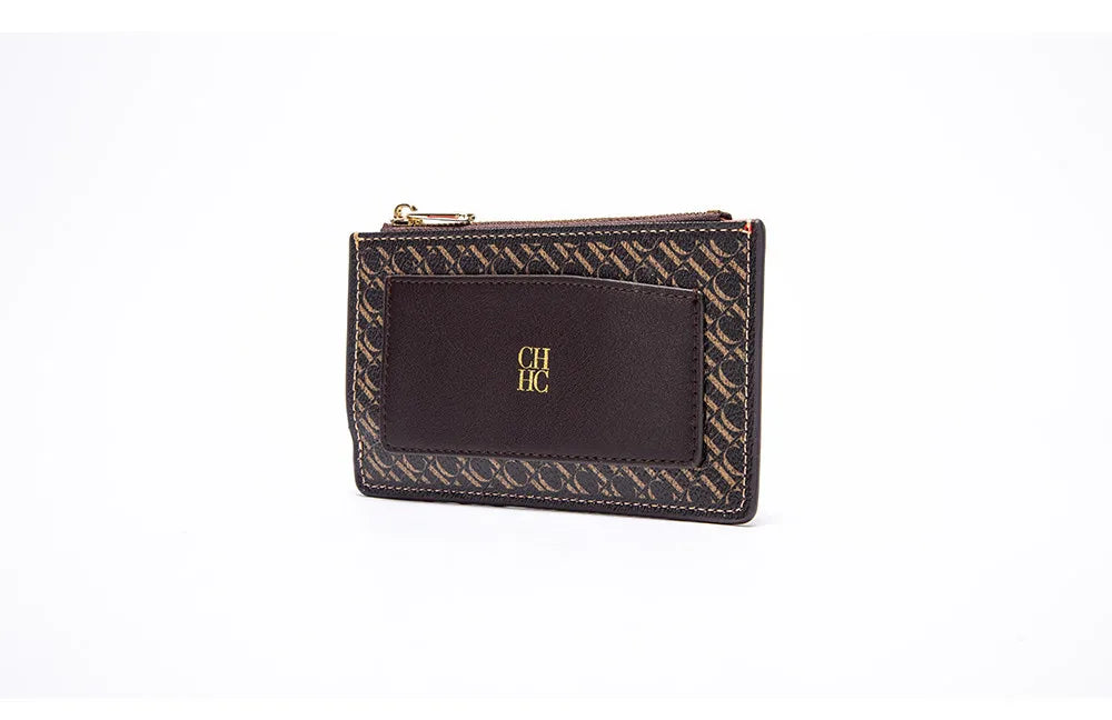 CH Women's Leather Bag Card High Quality Metal Zipper Fashion Women's Bag Button Folding Women's Wallet Retro Temperament