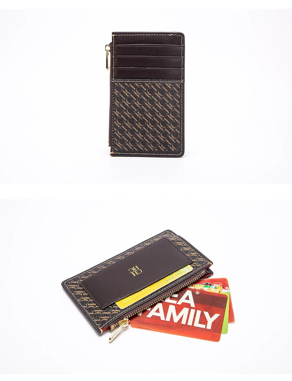 CH Women's Leather Bag Card High Quality Metal Zipper Fashion Women's Bag Button Folding Women's Wallet Retro Temperament