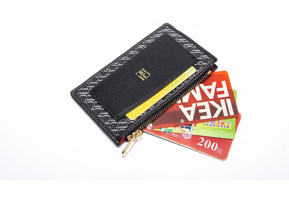 CH Women's Leather Bag Card High Quality Metal Zipper Fashion Women's Bag Button Folding Women's Wallet Retro Temperament