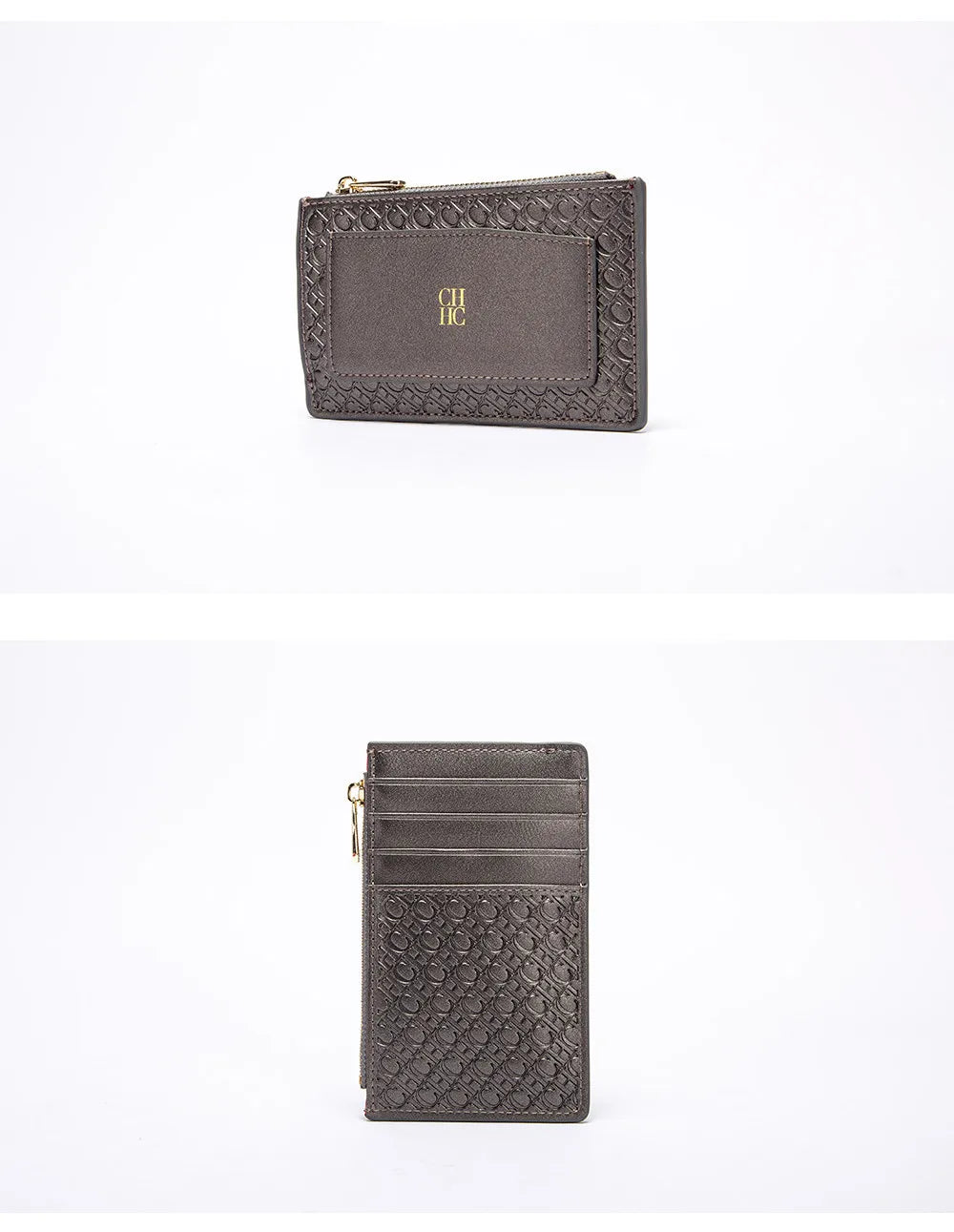 CH Women's Leather Bag Card High Quality Metal Zipper Fashion Women's Bag Button Folding Women's Wallet Retro Temperament