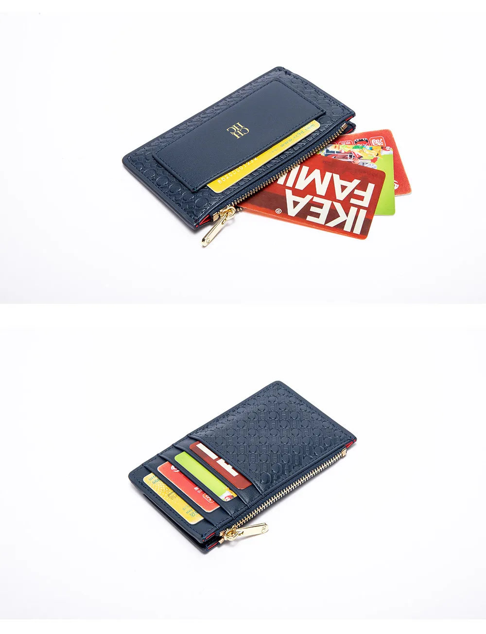 CH Women's Leather Bag Card High Quality Metal Zipper Fashion Women's Bag Button Folding Women's Wallet Retro Temperament
