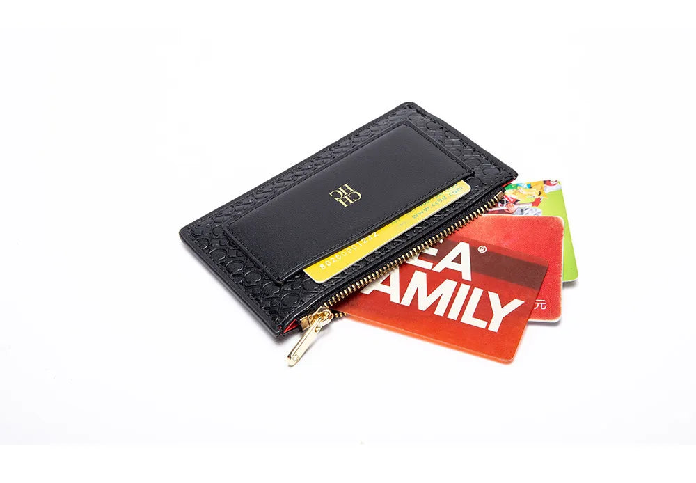CH Women's Leather Bag Card High Quality Metal Zipper Fashion Women's Bag Button Folding Women's Wallet Retro Temperament