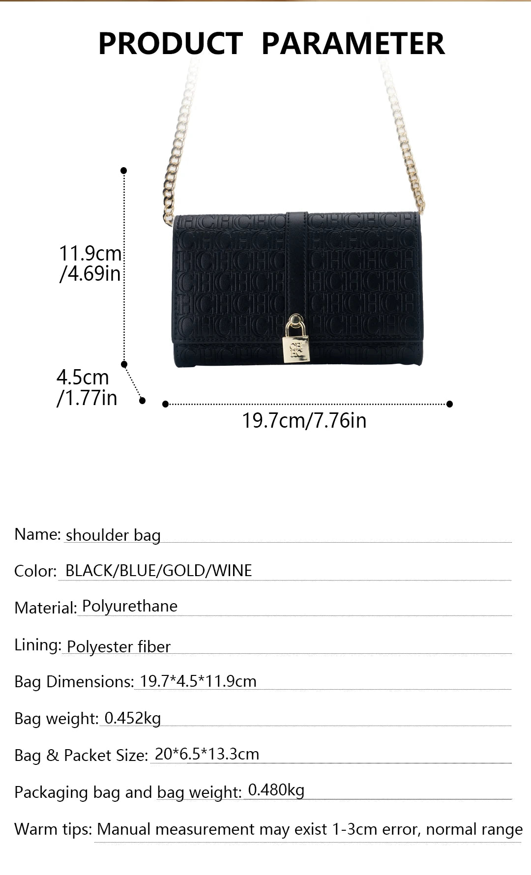 High Quality Exquisite Chain Bag Fashionable Letter Printed Women's Shoulder Bag with Lock Design High-quality PU Material Women's Shoulder Bag