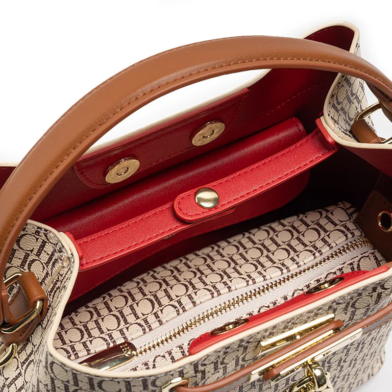 Exquisite High-quality Leather Letter Pattern Solid Color Letter Print Women's Handbag Fashionable Multifunctional Women's Handbag with Zipper Interior