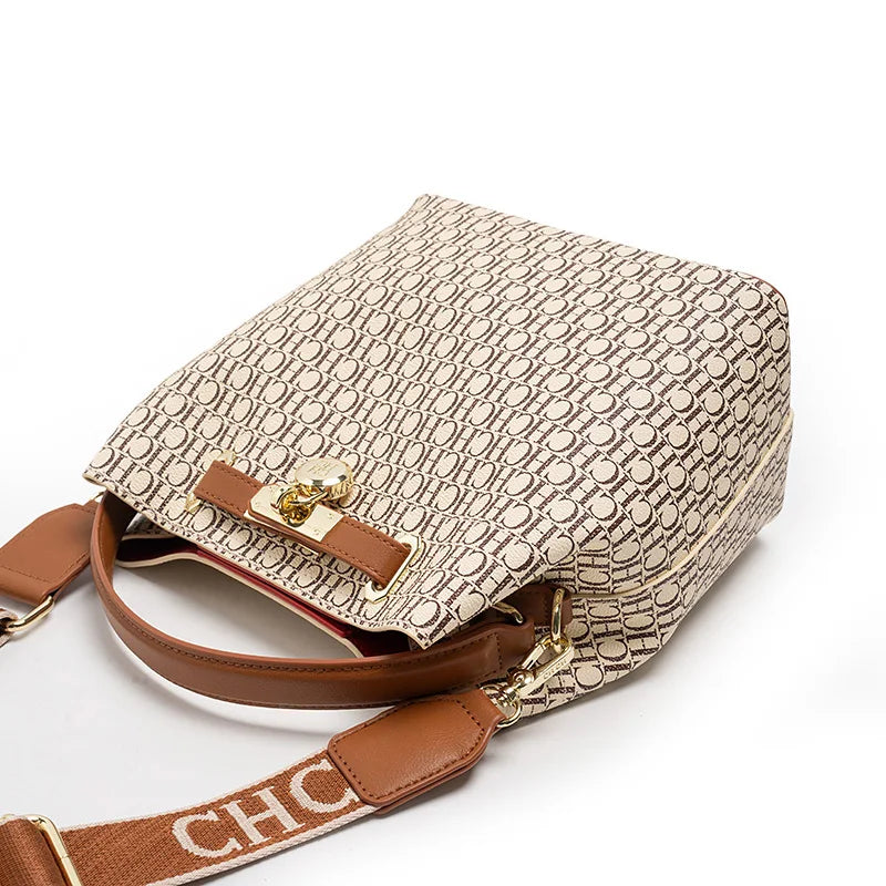 Exquisite High-quality Leather Letter Pattern Solid Color Letter Print Women's Handbag Fashionable Multifunctional Women's Handbag with Zipper Interior