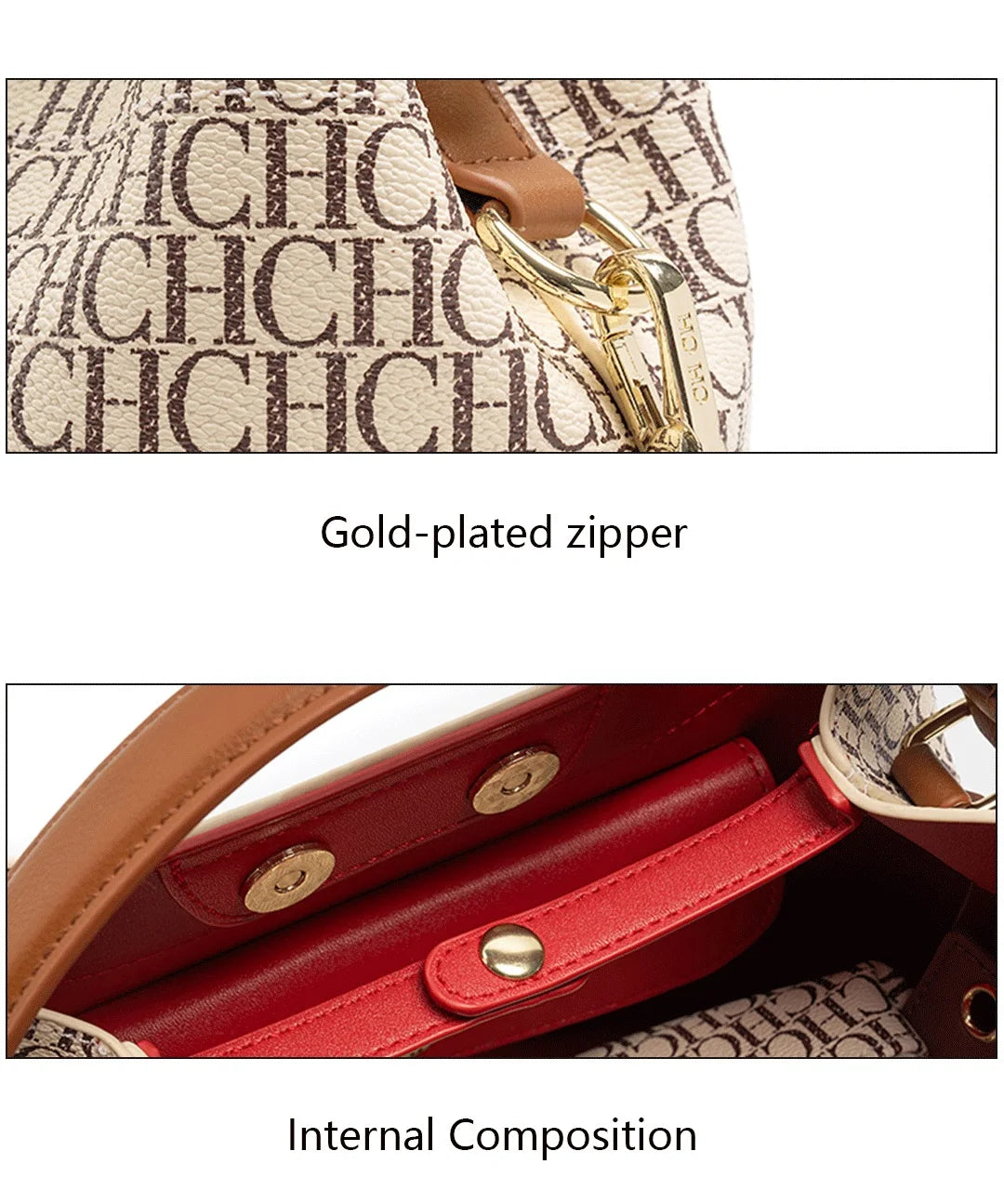Exquisite High-quality Leather Letter Pattern Solid Color Letter Print Women's Handbag Fashionable Multifunctional Women's Handbag with Zipper Interior