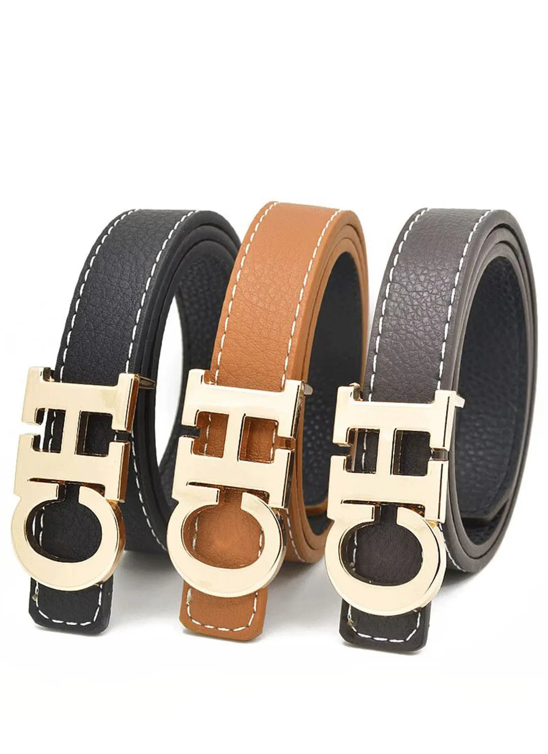 Exquisite High-quality Classic Solid Color Logo Waistband Fashionable Trendy Multifunctional Multi-purpose Elegant Leather Unisex