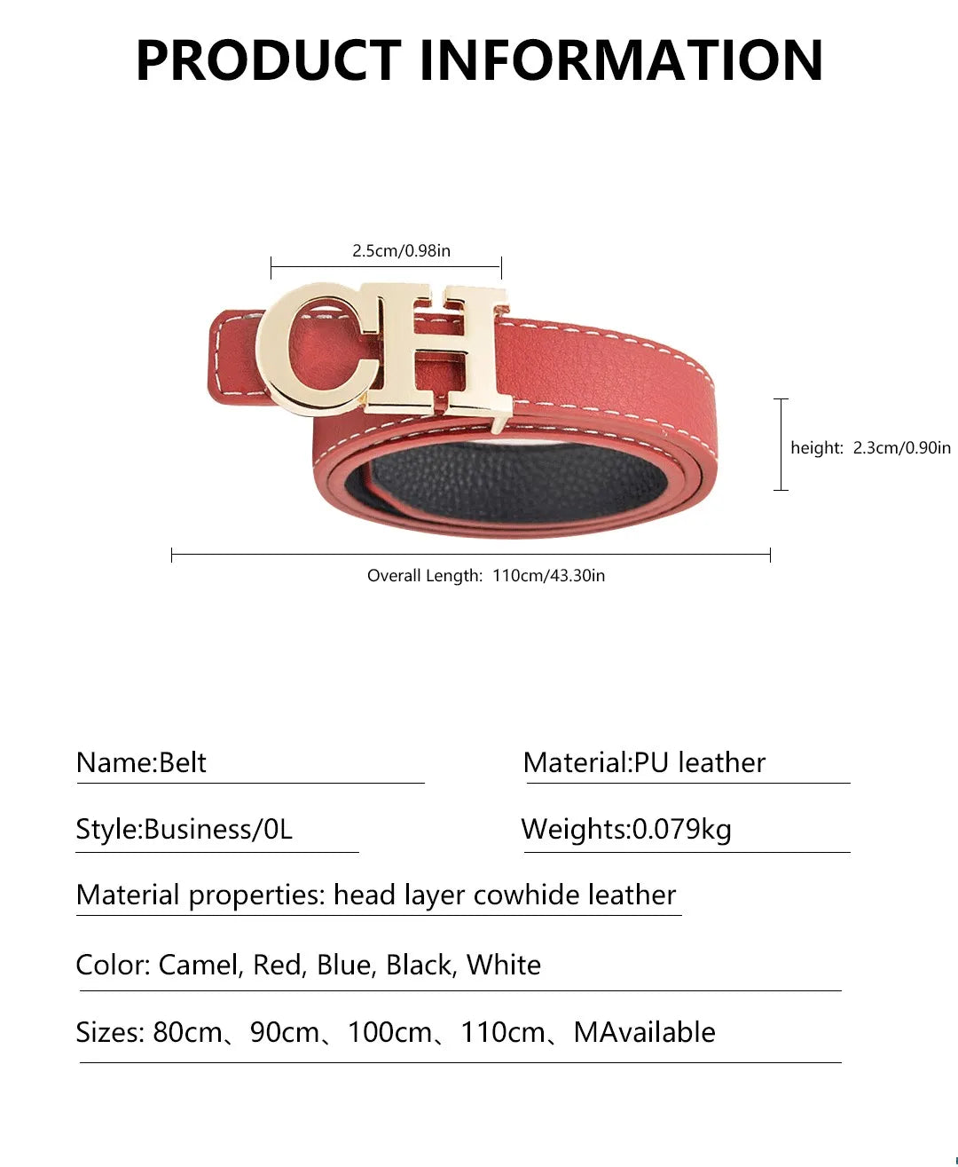 Exquisite High-quality Classic Solid Color Logo Waistband Fashionable Trendy Multifunctional Multi-purpose Elegant Leather Unisex