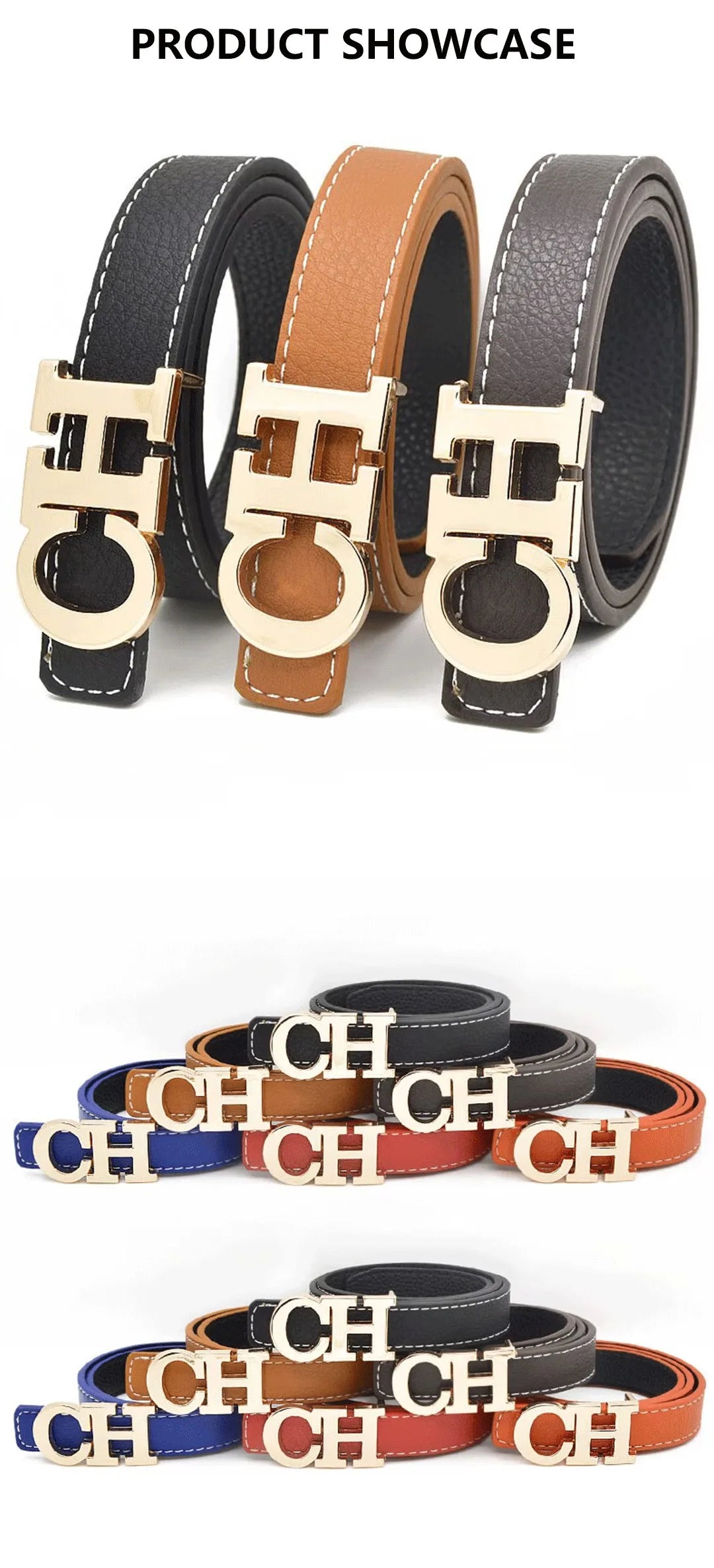 Exquisite High-quality Classic Solid Color Logo Waistband Fashionable Trendy Multifunctional Multi-purpose Elegant Leather Unisex