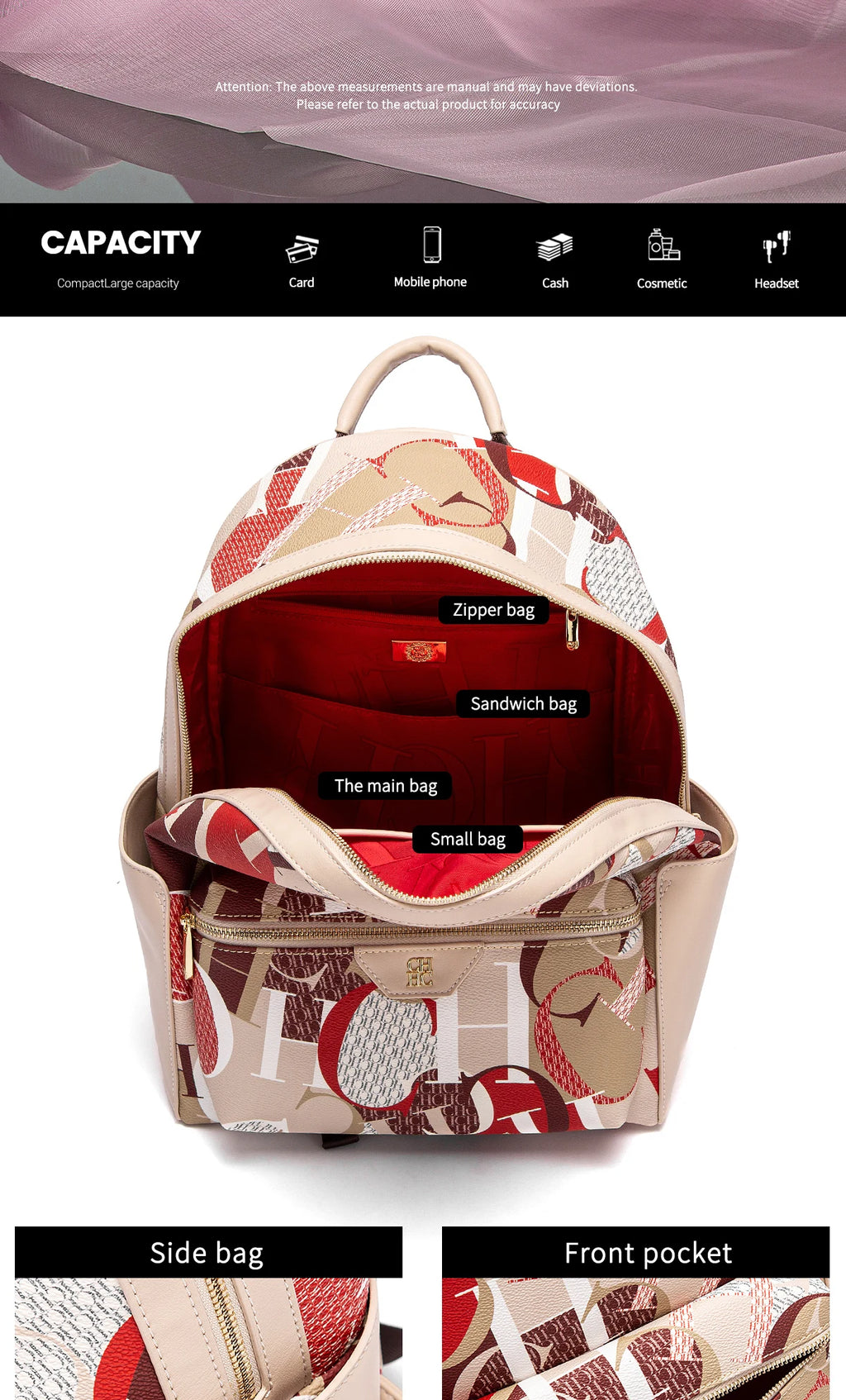 Exquisite High-quality Unique Printed Design Sturdy Durable Fashionable Women's Backpack New Luxury Large Capacity Printed Travel Bag