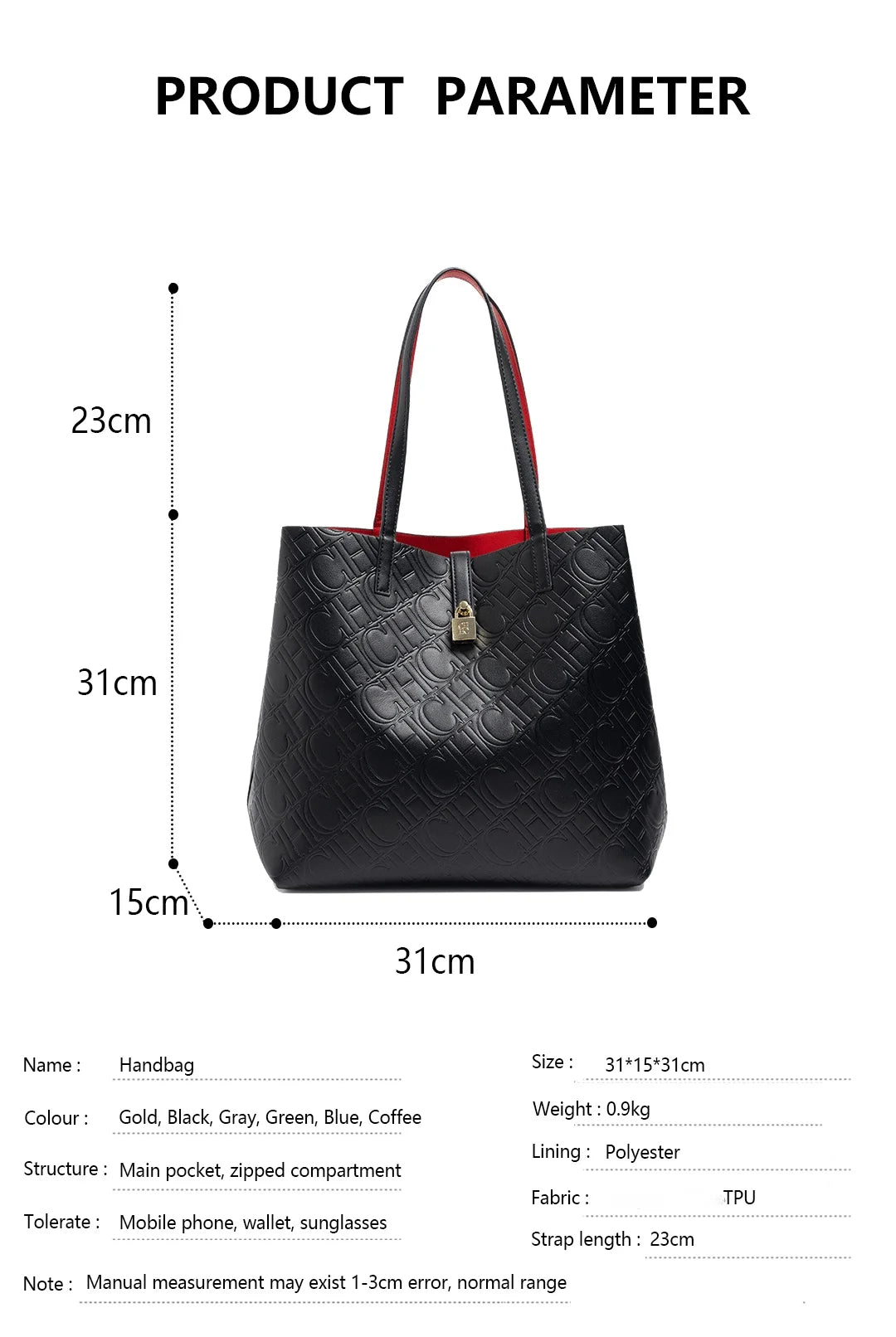 Exquisite Solid Color Letter Embossed Design Handbag Large Capacity Women's Shoulder Bag High-end Classic Fashion Women's Handbag