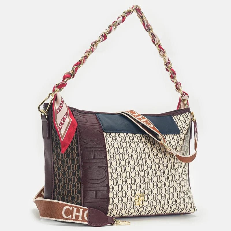 CH Fashion Chain Colour-Block Letter Print Wrap Silk Silk Scarf Tote Bag 2025 New Classic Square Shoulder Bag