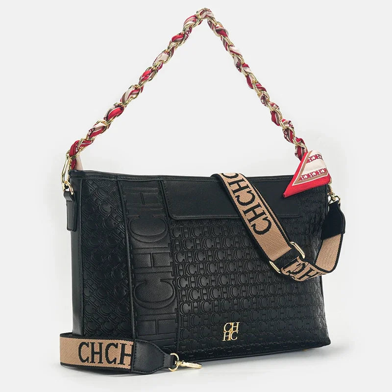 CH Fashion Chain Colour-Block Letter Print Wrap Silk Silk Scarf Tote Bag 2025 New Classic Square Shoulder Bag