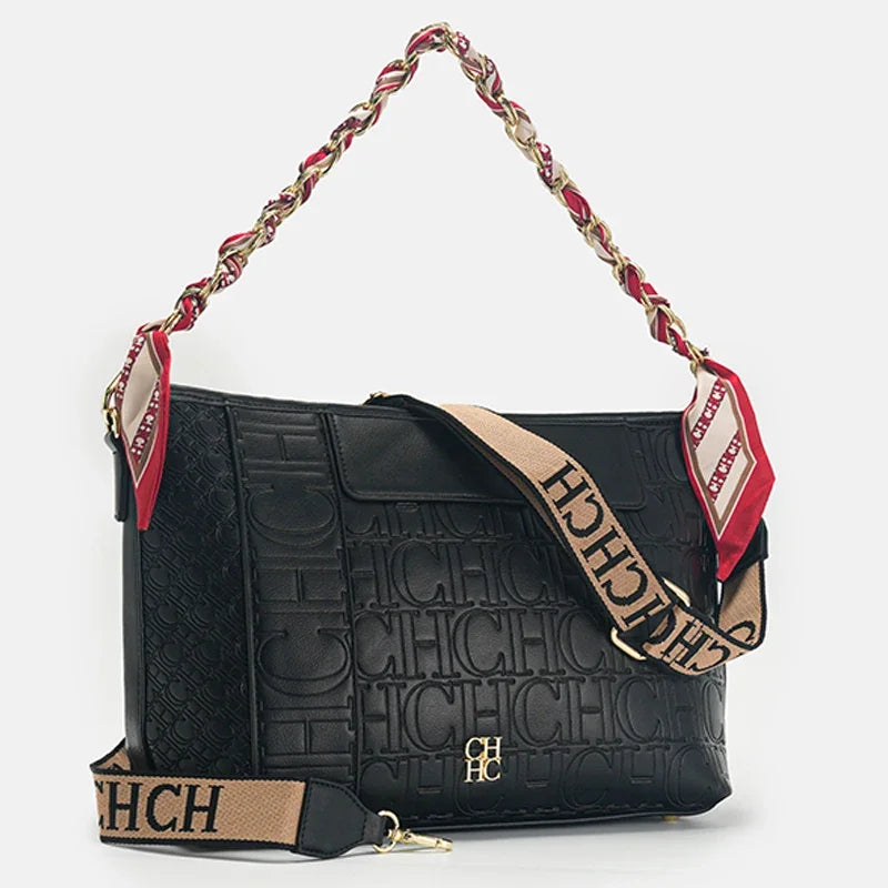 CH Fashion Chain Colour-Block Letter Print Wrap Silk Silk Scarf Tote Bag 2025 New Classic Square Shoulder Bag