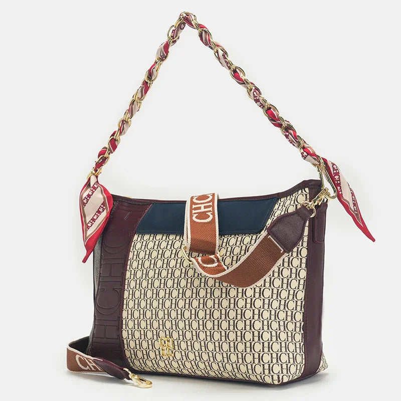 CH Fashion Chain Colour-Block Letter Print Wrap Silk Silk Scarf Tote Bag 2025 New Classic Square Shoulder Bag