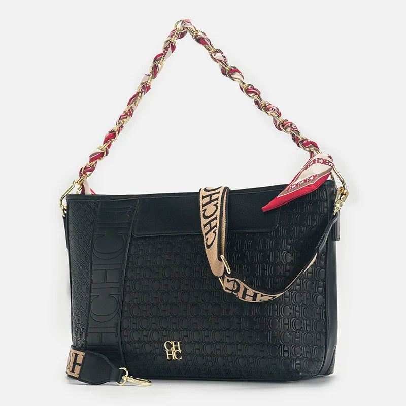 CH Fashion Chain Colour-Block Letter Print Wrap Silk Silk Scarf Tote Bag 2025 New Classic Square Shoulder Bag
