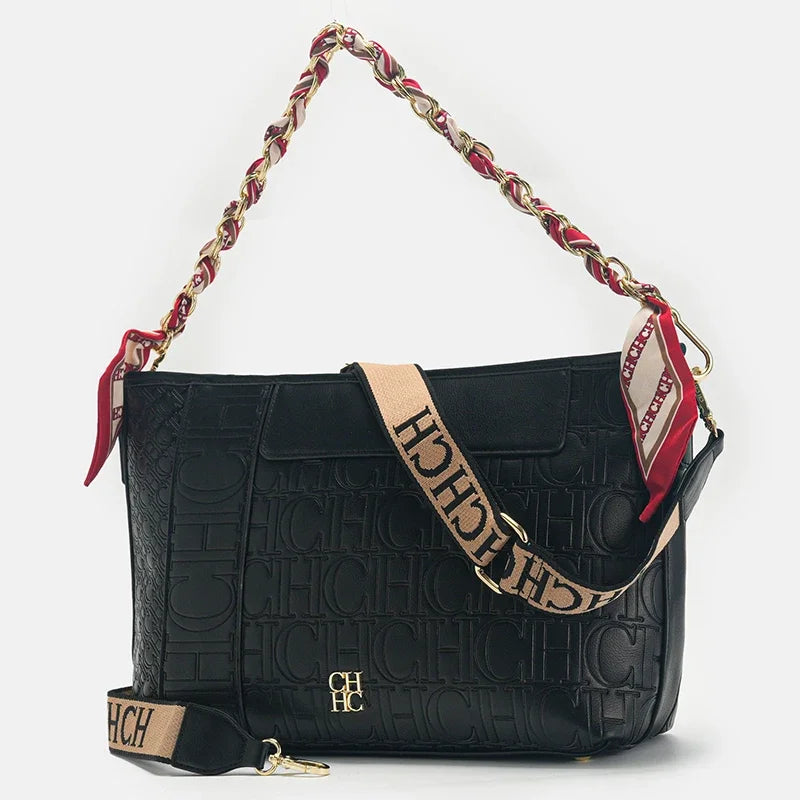 CH Fashion Chain Colour-Block Letter Print Wrap Silk Silk Scarf Tote Bag 2025 New Classic Square Shoulder Bag