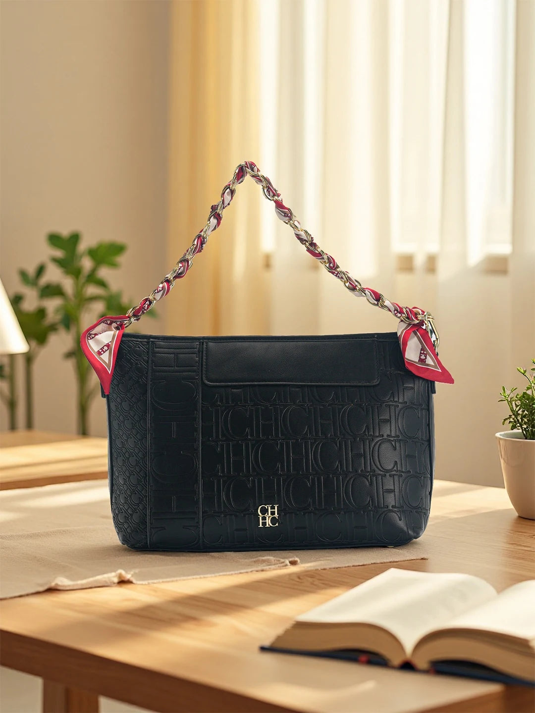 CH Fashion Chain Colour-Block Letter Print Wrap Silk Silk Scarf Tote Bag 2025 New Classic Square Shoulder Bag