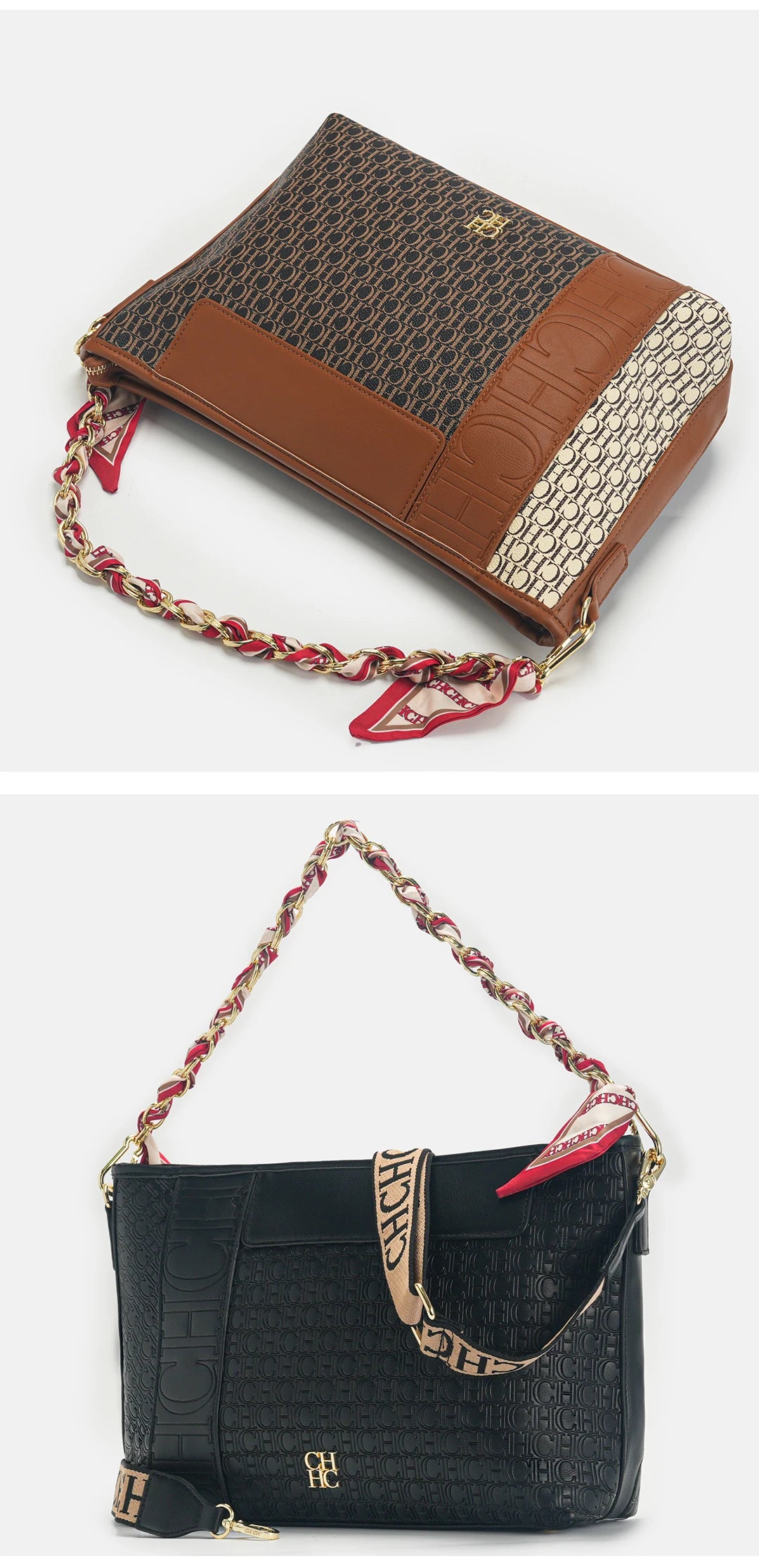 CH Fashion Chain Colour-Block Letter Print Wrap Silk Silk Scarf Tote Bag 2025 New Classic Square Shoulder Bag
