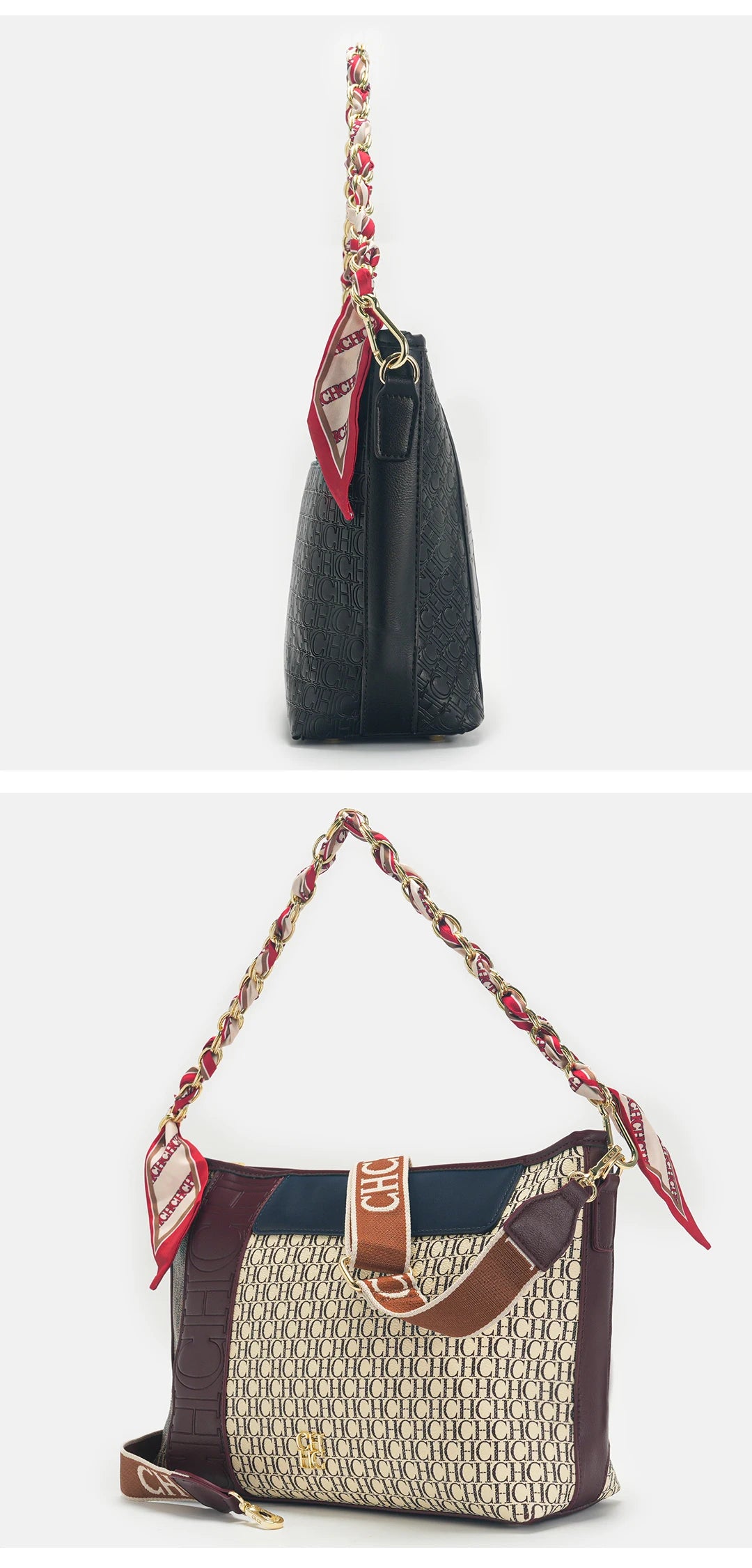 CH Fashion Chain Colour-Block Letter Print Wrap Silk Silk Scarf Tote Bag 2025 New Classic Square Shoulder Bag