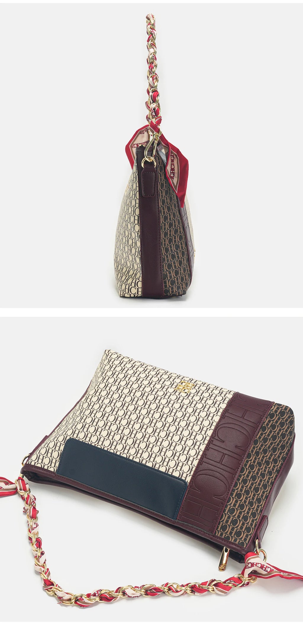 CH Fashion Chain Colour-Block Letter Print Wrap Silk Silk Scarf Tote Bag 2025 New Classic Square Shoulder Bag