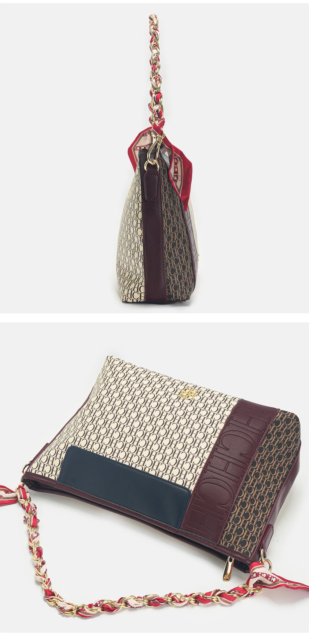 CH Fashion Chain Colour-Block Letter Print Wrap Silk Silk Scarf Tote Bag 2025 New Classic Square Shoulder Bag