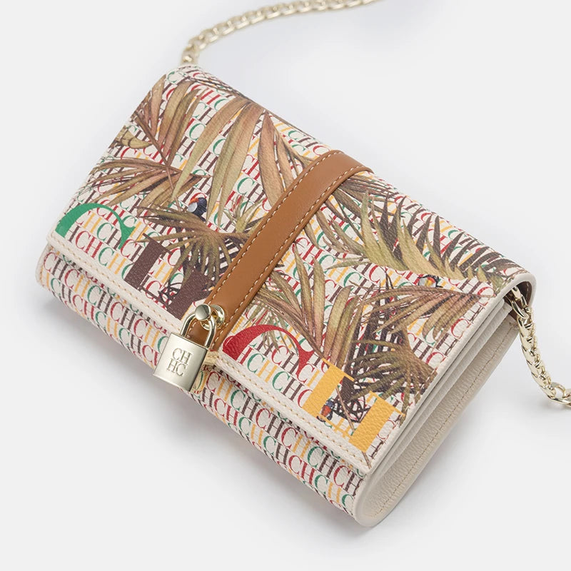 CH Exquisite Fashion Wallet Bag Printed Lock Design High Quality PU Material 2025 High Quality Women's Designer Shoulder Bag