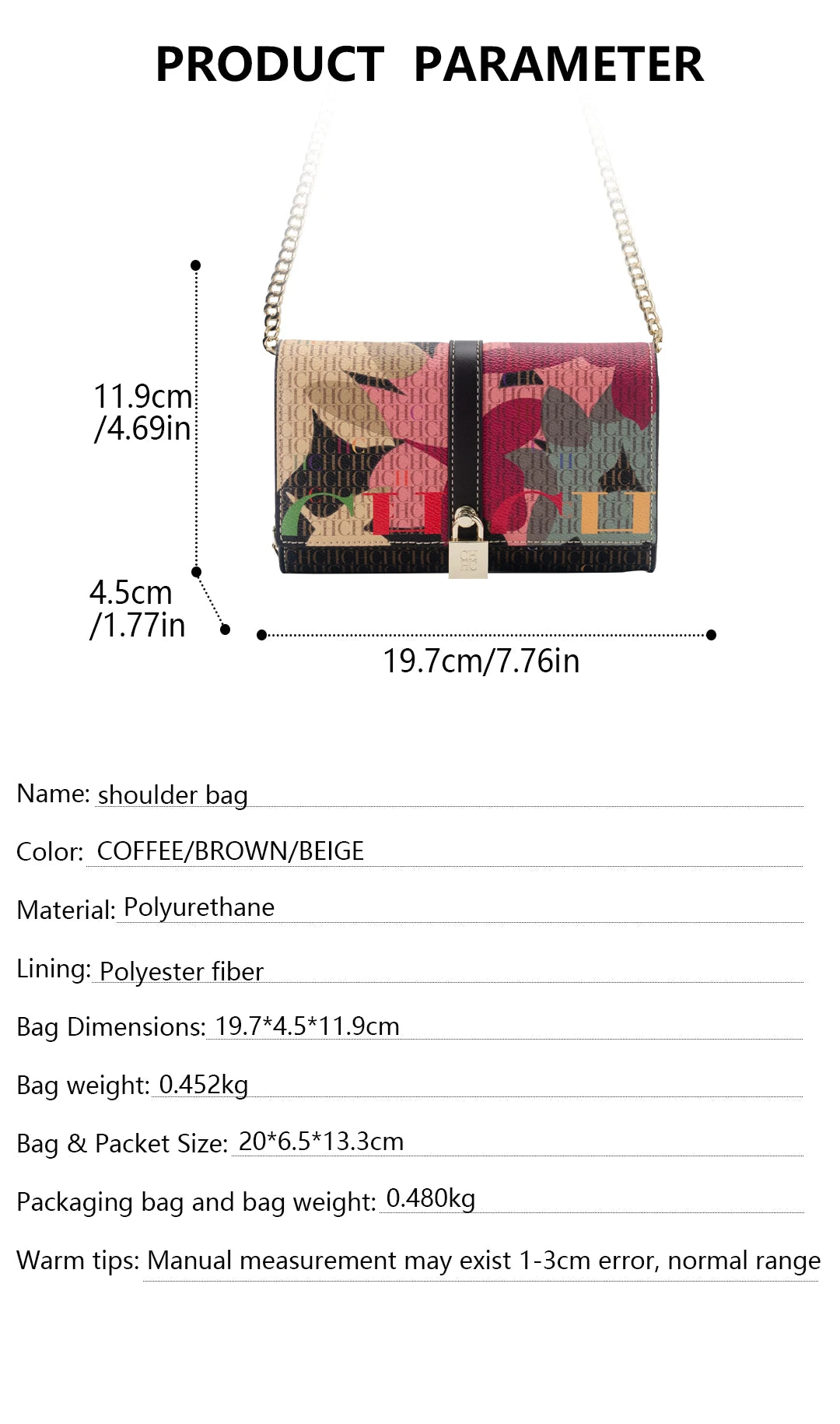 CH Exquisite Fashion Wallet Bag Printed Lock Design High Quality PU Material 2025 High Quality Women's Designer Shoulder Bag
