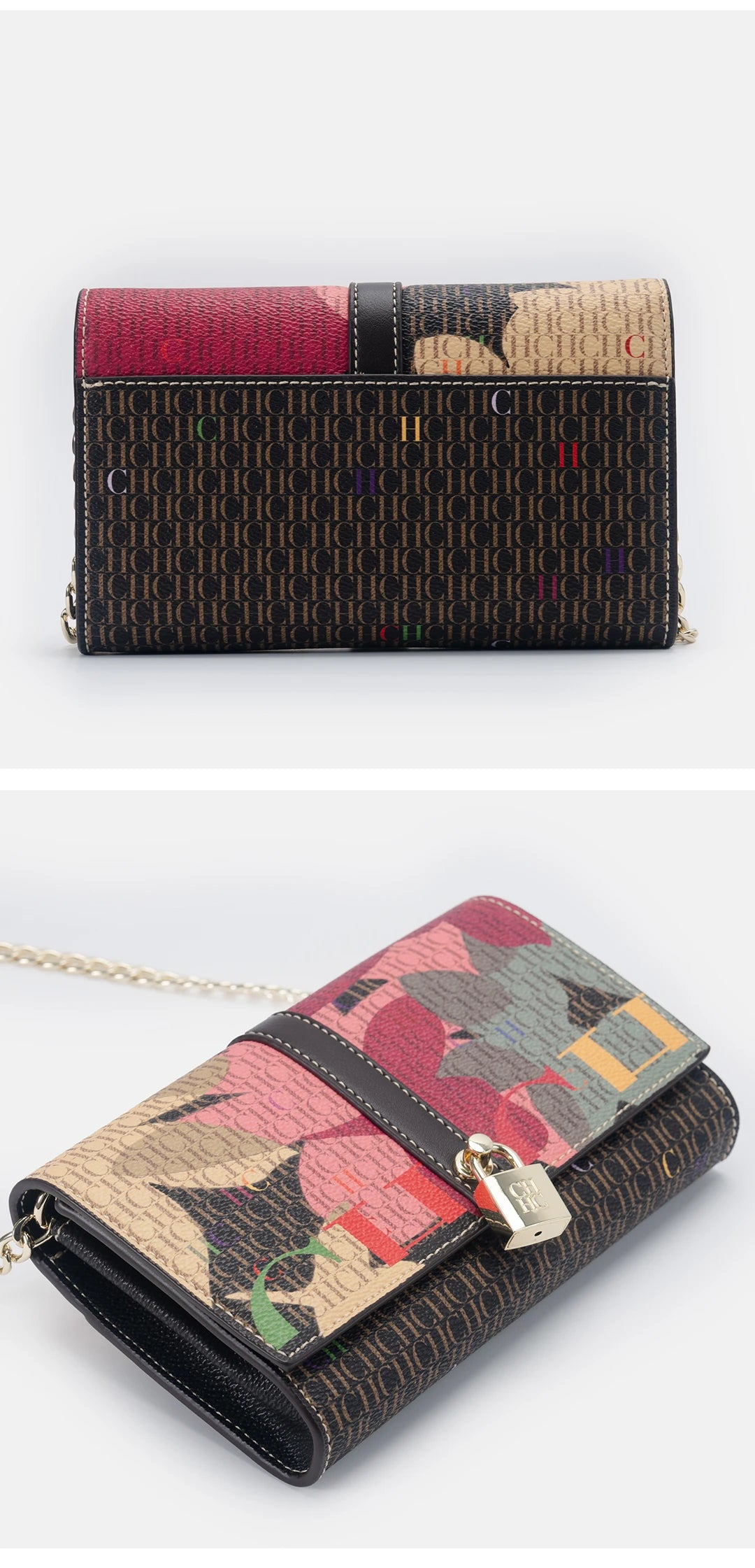 CH Exquisite Fashion Wallet Bag Printed Lock Design High Quality PU Material 2025 High Quality Women's Designer Shoulder Bag