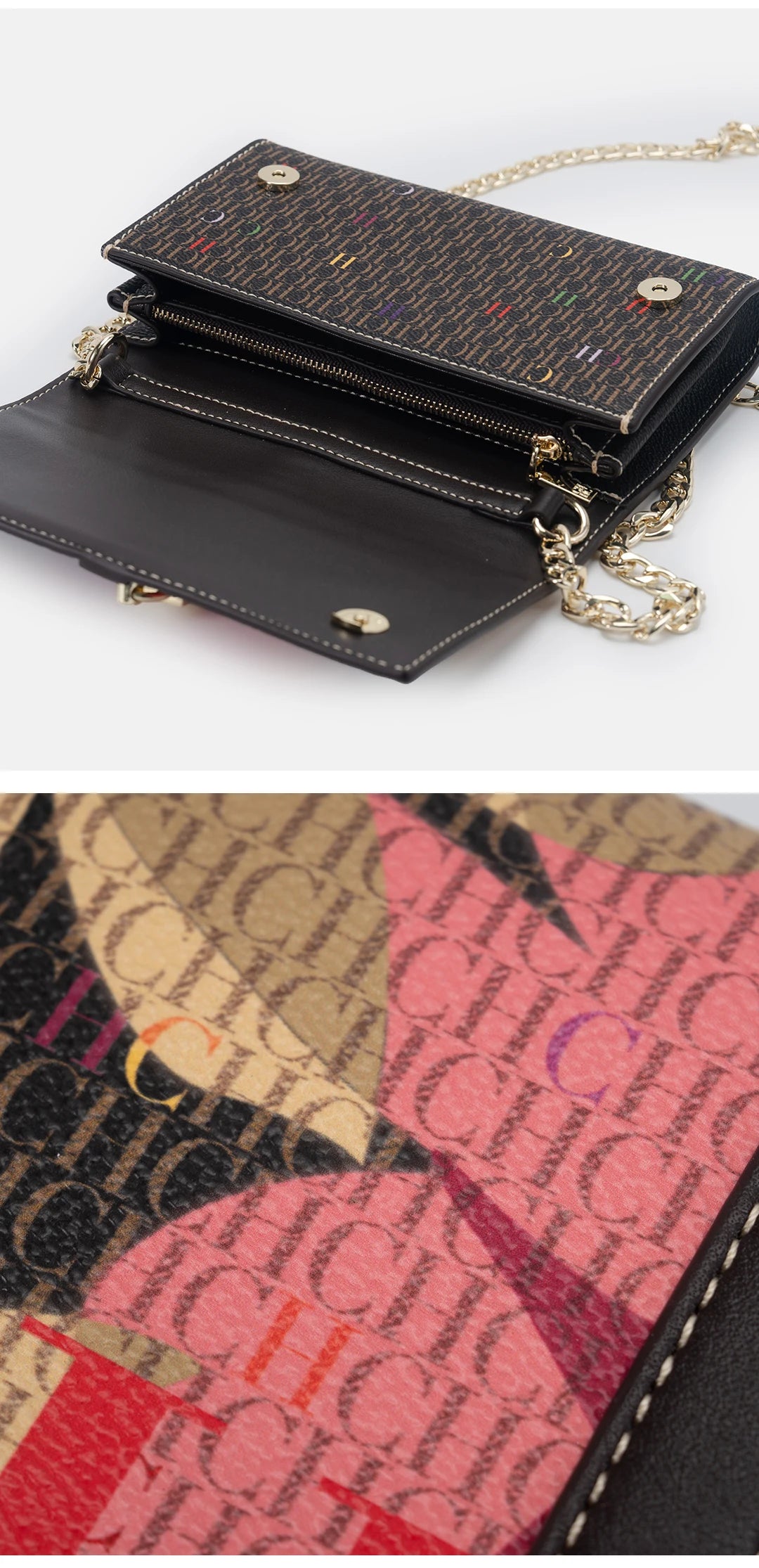 CH Exquisite Fashion Wallet Bag Printed Lock Design High Quality PU Material 2025 High Quality Women's Designer Shoulder Bag