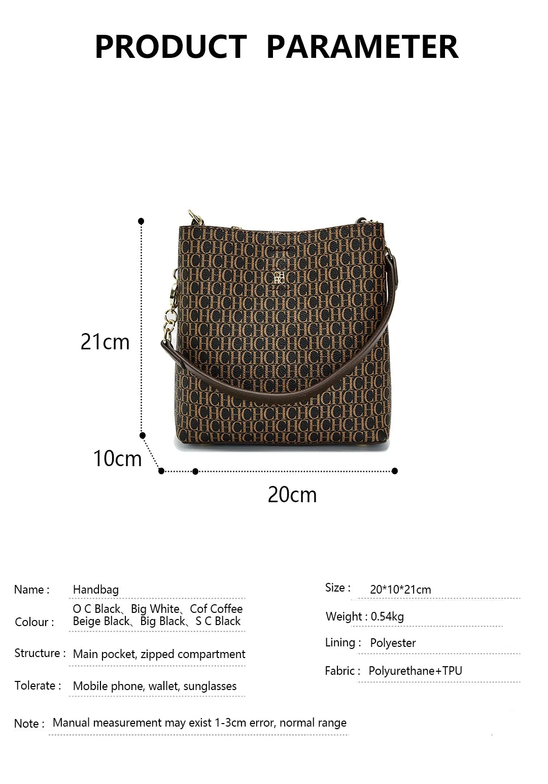 CH Designer Chain Leather Monogram Print Women's Handbag Stylish and Versatile Interior Compartment Zipper Women's Handbag